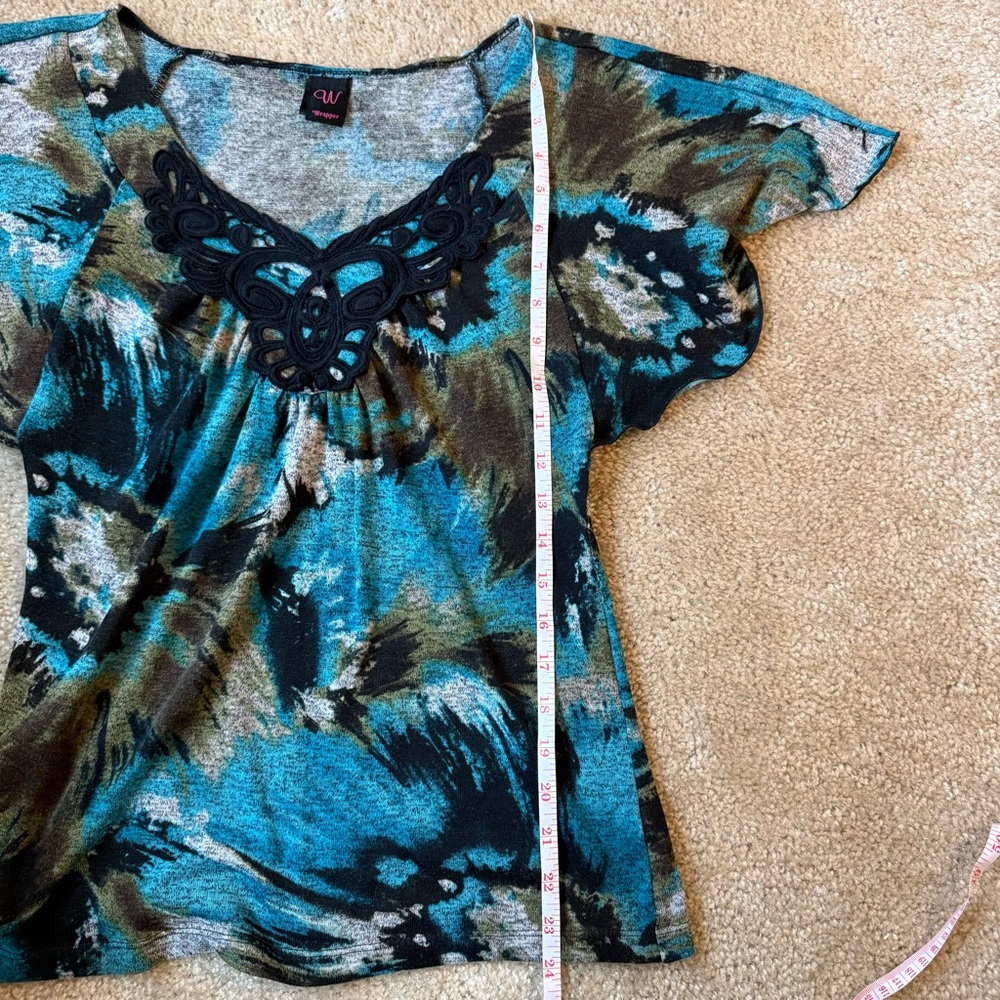 Womens M Y2K Blue v neck flowy top with butterfly sleeves and design on front - Picture 5 of 7